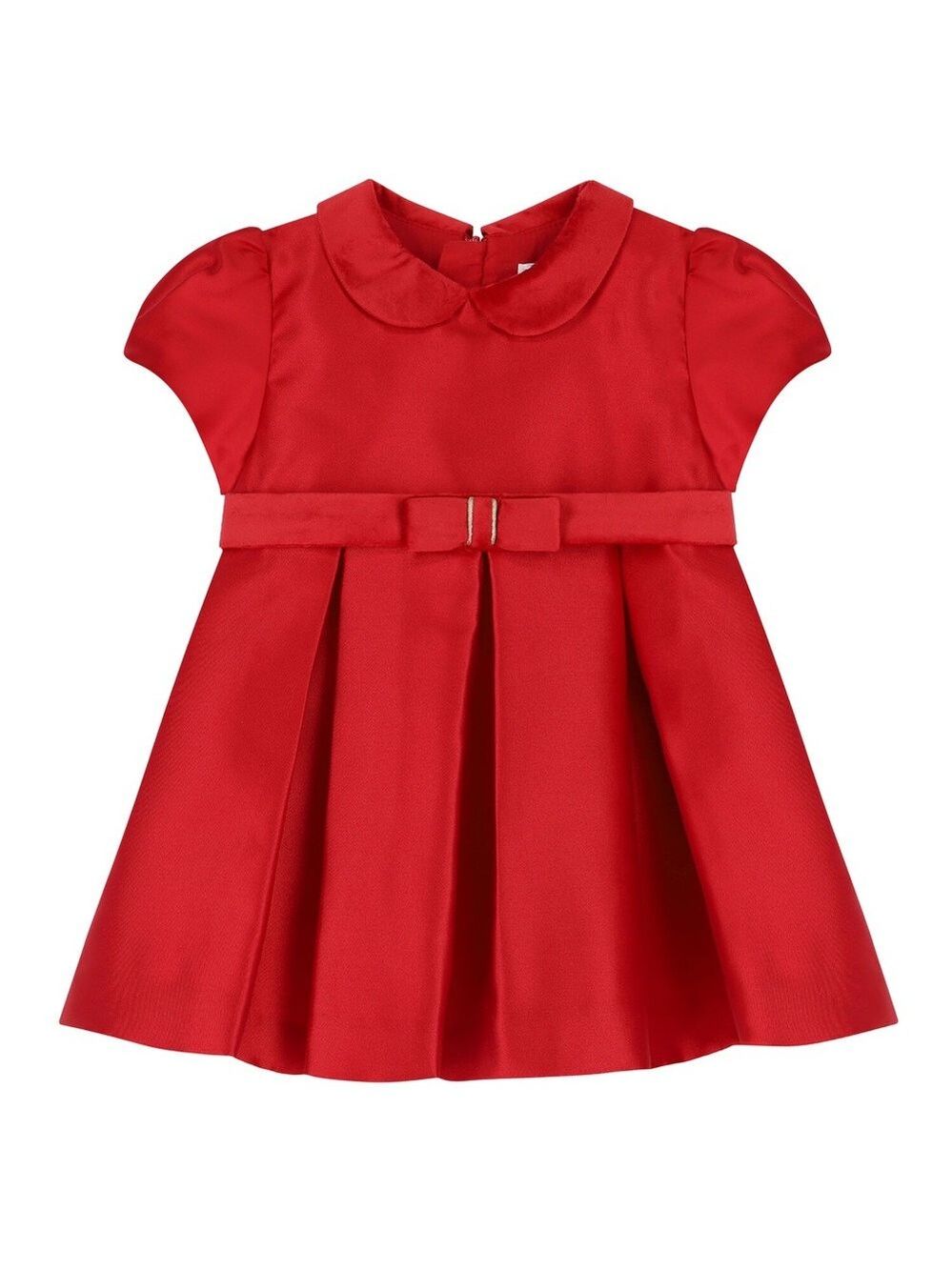 Size 12 Months Baby Mayoral Red A-Line Dress with Collar and Puff Sleeves